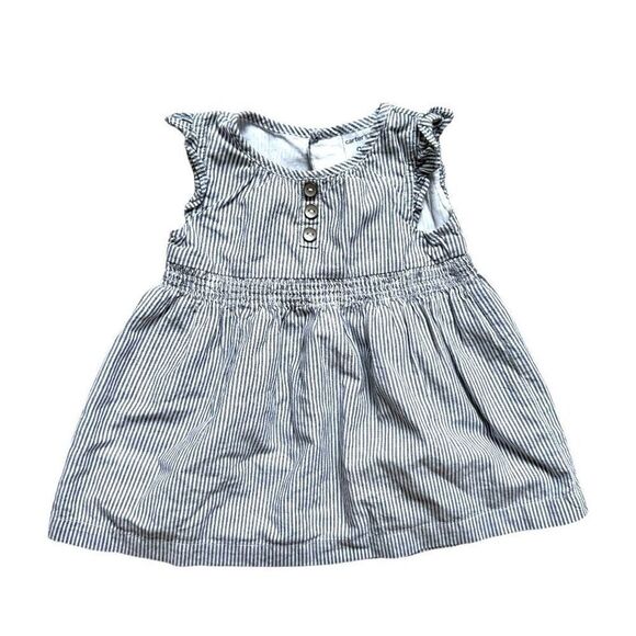Baby Girls Carters Chambray Pinstripe Sleeveless Dress - Sz 9 mo - Picture 1 of 1